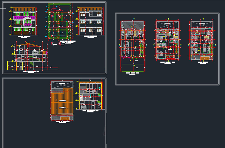 دانلود فایل اتوکد خانه ویلایی مستقل ۳ طبقه DWG | 3 Level Detached House DWG File برای AutoCAD